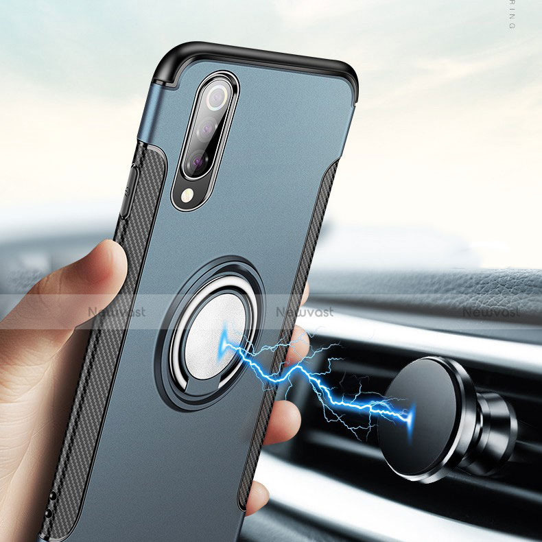 Silicone Matte Finish and Plastic Back Cover Case with Magnetic Finger Ring Stand for Xiaomi Mi 9