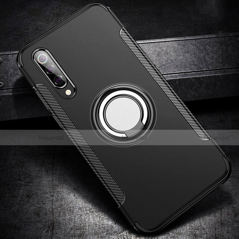 Silicone Matte Finish and Plastic Back Cover Case with Magnetic Finger Ring Stand for Xiaomi Mi 9 Pro
