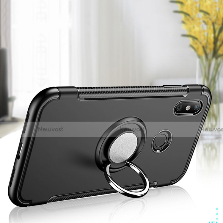 Silicone Matte Finish and Plastic Back Cover Case with Magnetic Finger Ring Stand for Xiaomi Mi A2 Lite