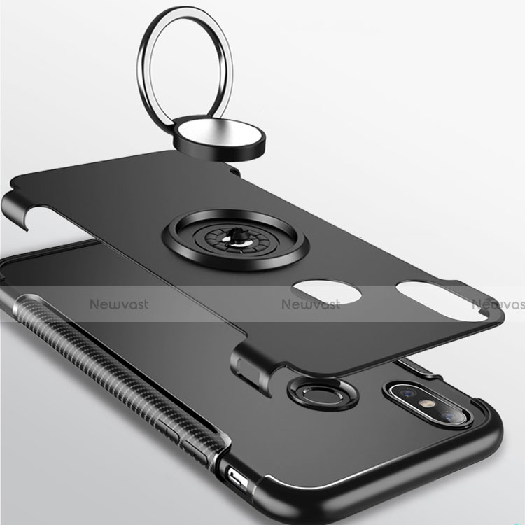 Silicone Matte Finish and Plastic Back Cover Case with Magnetic Finger Ring Stand for Xiaomi Mi A2 Lite