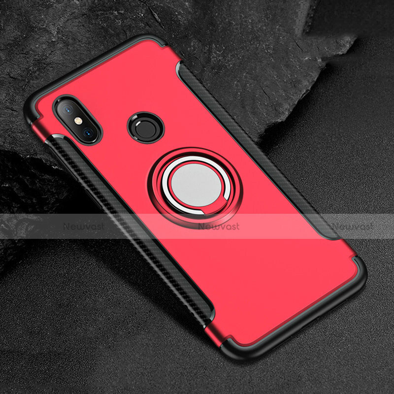 Silicone Matte Finish and Plastic Back Cover Case with Magnetic Finger Ring Stand for Xiaomi Mi A2 Lite