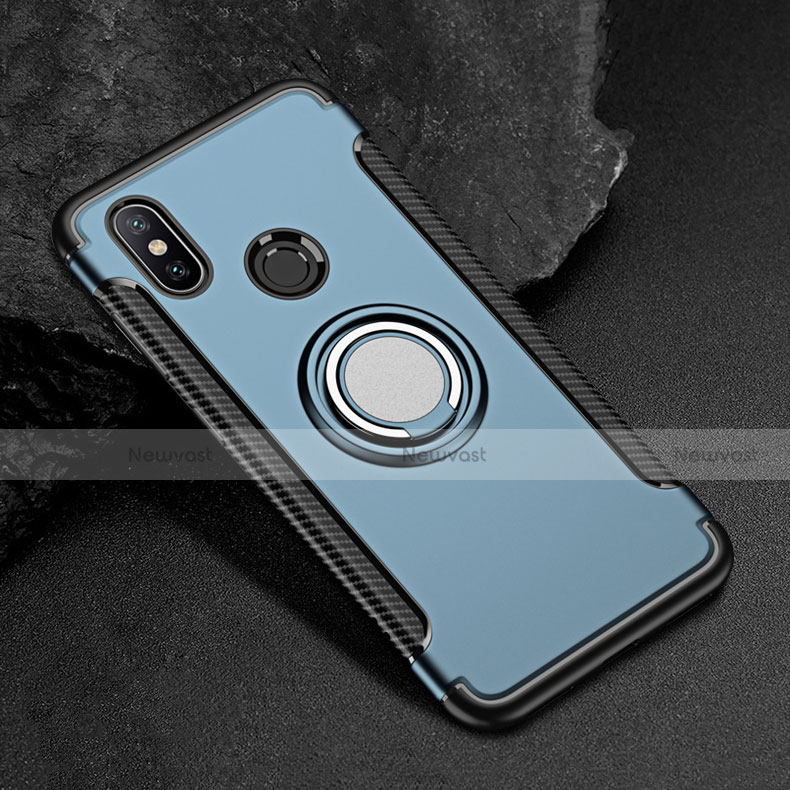 Silicone Matte Finish and Plastic Back Cover Case with Magnetic Finger Ring Stand for Xiaomi Mi Max 3