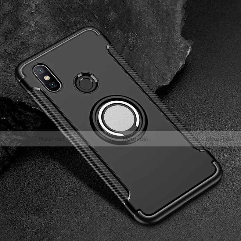 Silicone Matte Finish and Plastic Back Cover Case with Magnetic Finger Ring Stand for Xiaomi Mi Max 3