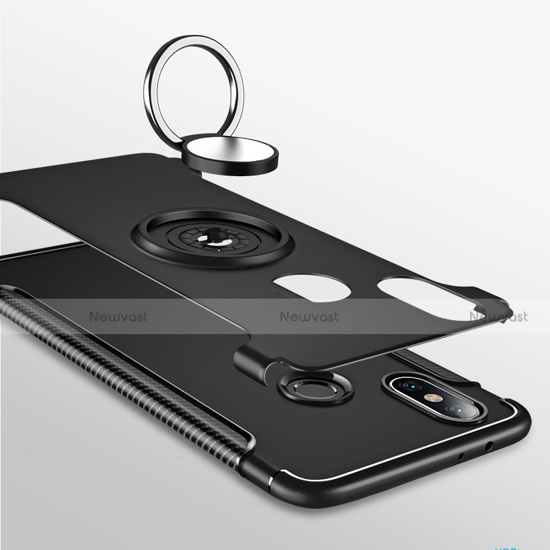 Silicone Matte Finish and Plastic Back Cover Case with Magnetic Finger Ring Stand for Xiaomi Mi Max 3