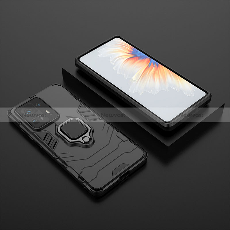 Silicone Matte Finish and Plastic Back Cover Case with Magnetic Finger Ring Stand for Xiaomi Mi Mix 4 5G Black