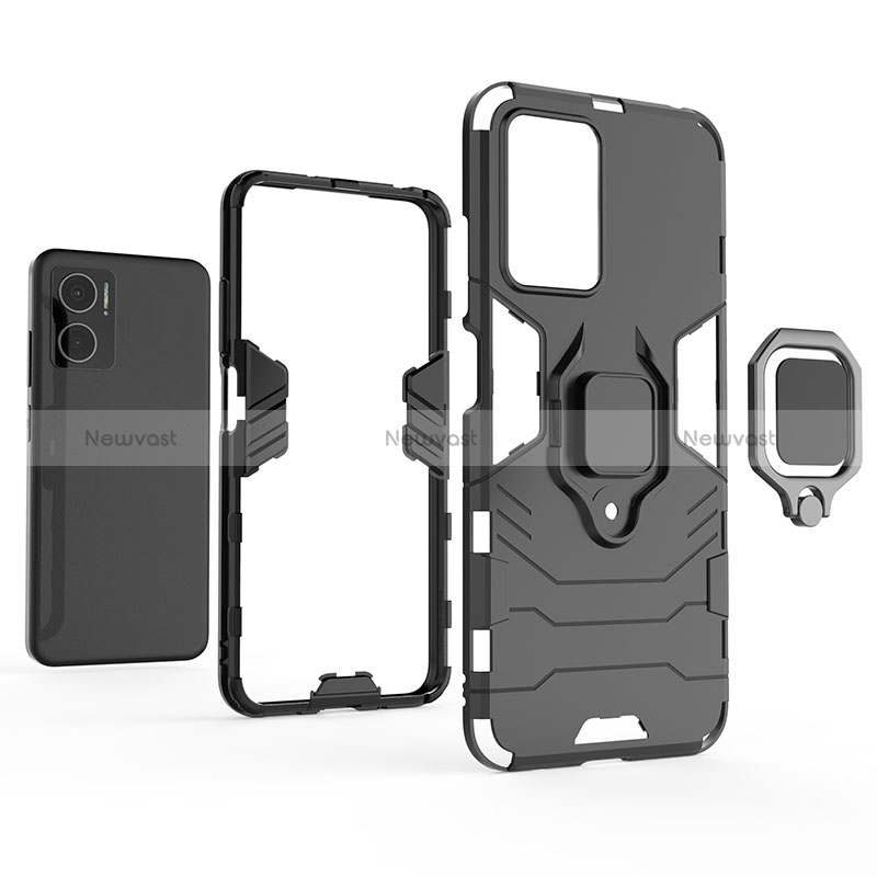 Silicone Matte Finish and Plastic Back Cover Case with Magnetic Finger Ring Stand for Xiaomi Redmi 10 Prime Plus 5G