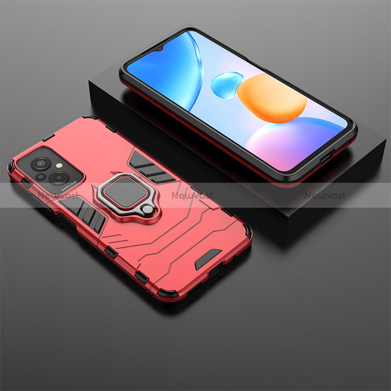 Silicone Matte Finish and Plastic Back Cover Case with Magnetic Finger Ring Stand for Xiaomi Redmi 11 Prime 4G