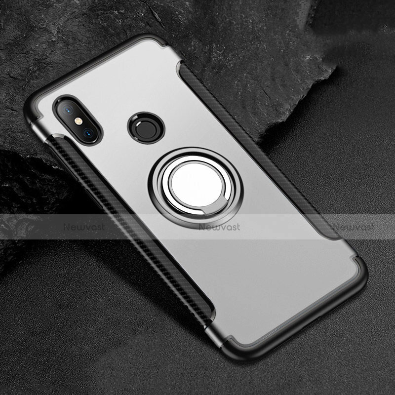 Silicone Matte Finish and Plastic Back Cover Case with Magnetic Finger Ring Stand for Xiaomi Redmi 6 Pro