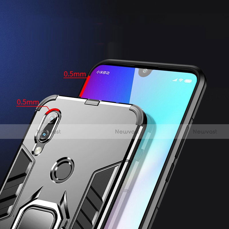 Silicone Matte Finish and Plastic Back Cover Case with Magnetic Finger Ring Stand for Xiaomi Redmi 7