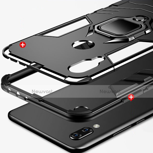 Silicone Matte Finish and Plastic Back Cover Case with Magnetic Finger Ring Stand for Xiaomi Redmi 7