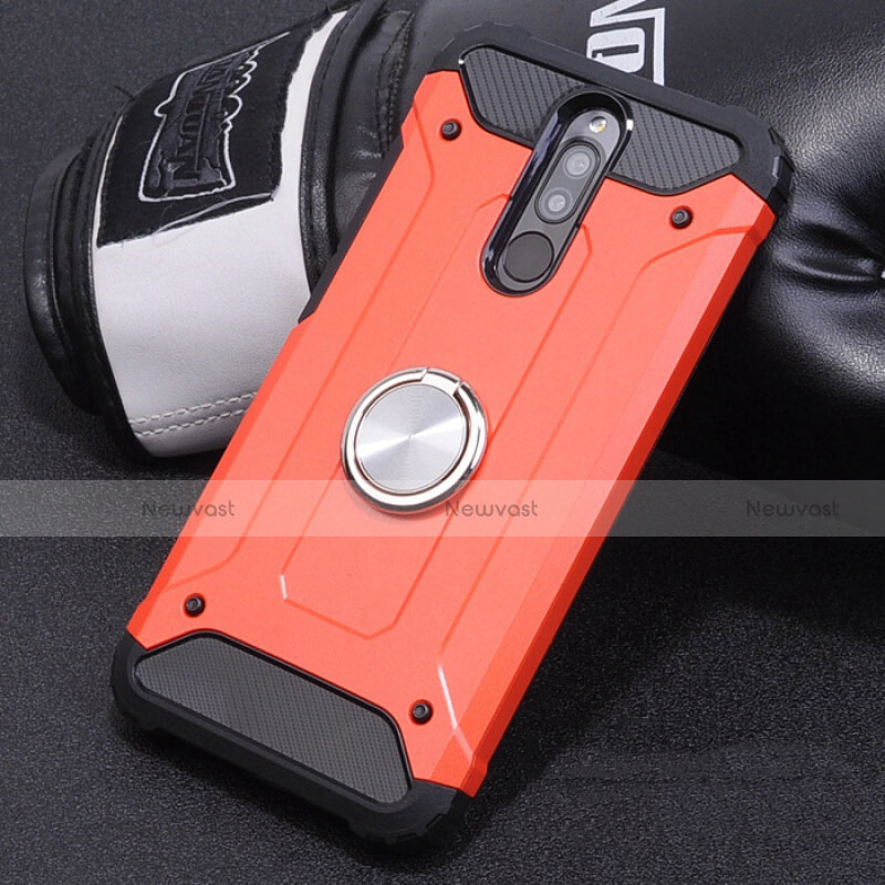 Silicone Matte Finish and Plastic Back Cover Case with Magnetic Finger Ring Stand for Xiaomi Redmi 8
