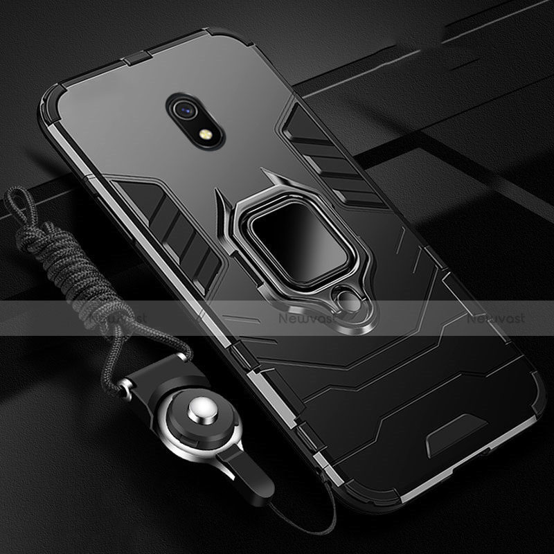 Silicone Matte Finish and Plastic Back Cover Case with Magnetic Finger Ring Stand for Xiaomi Redmi 8A