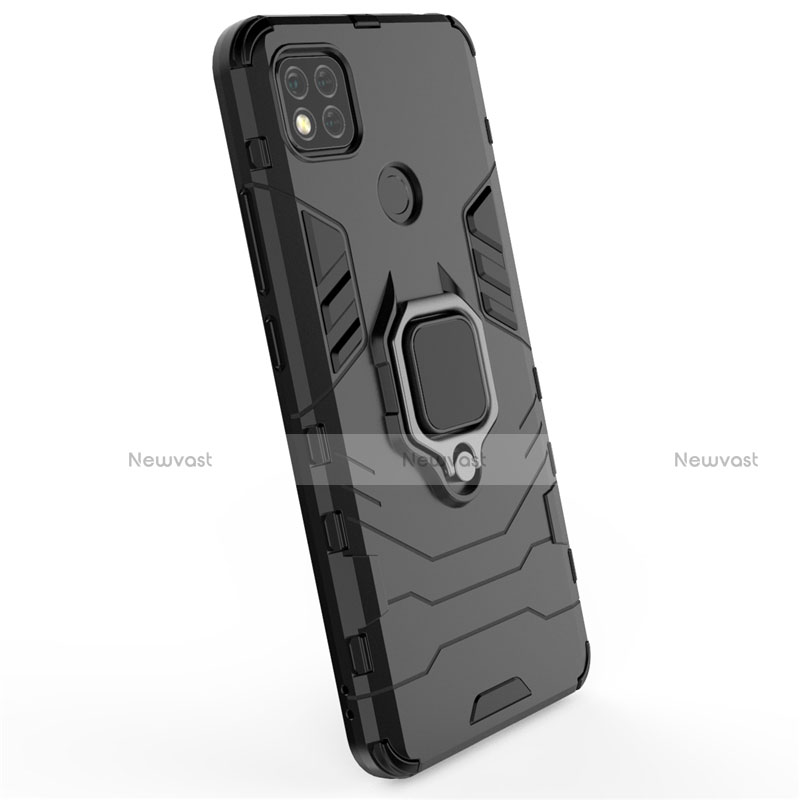 Silicone Matte Finish and Plastic Back Cover Case with Magnetic Finger Ring Stand for Xiaomi Redmi 9 India