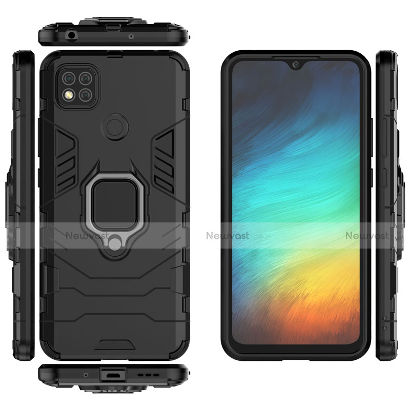 Silicone Matte Finish and Plastic Back Cover Case with Magnetic Finger Ring Stand for Xiaomi Redmi 9 India