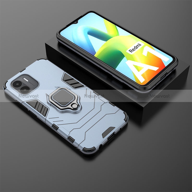 Silicone Matte Finish and Plastic Back Cover Case with Magnetic Finger Ring Stand for Xiaomi Redmi A1