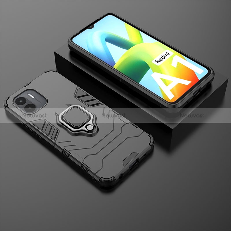 Silicone Matte Finish and Plastic Back Cover Case with Magnetic Finger Ring Stand for Xiaomi Redmi A1