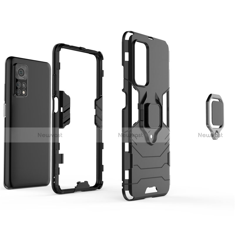 Silicone Matte Finish and Plastic Back Cover Case with Magnetic Finger Ring Stand for Xiaomi Redmi K30S 5G