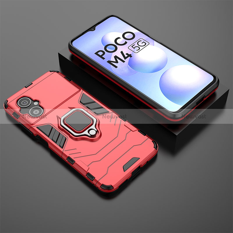 Silicone Matte Finish and Plastic Back Cover Case with Magnetic Finger Ring Stand for Xiaomi Redmi Note 11R 5G