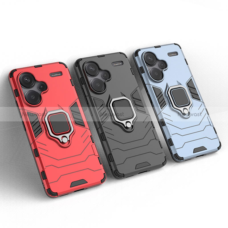 Silicone Matte Finish and Plastic Back Cover Case with Magnetic Finger Ring Stand for Xiaomi Redmi Note 13 Pro+ Plus 5G