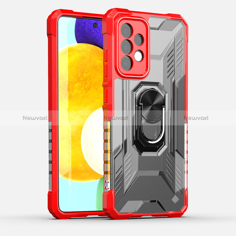 Silicone Matte Finish and Plastic Back Cover Case with Magnetic Finger Ring Stand J01S for Samsung Galaxy A52 4G