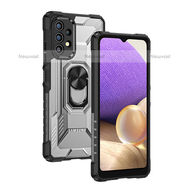 Silicone Matte Finish and Plastic Back Cover Case with Magnetic Finger Ring Stand J01S for Samsung Galaxy M32 5G