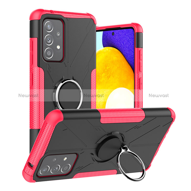 Silicone Matte Finish and Plastic Back Cover Case with Magnetic Finger Ring Stand J01X for Samsung Galaxy A52 4G