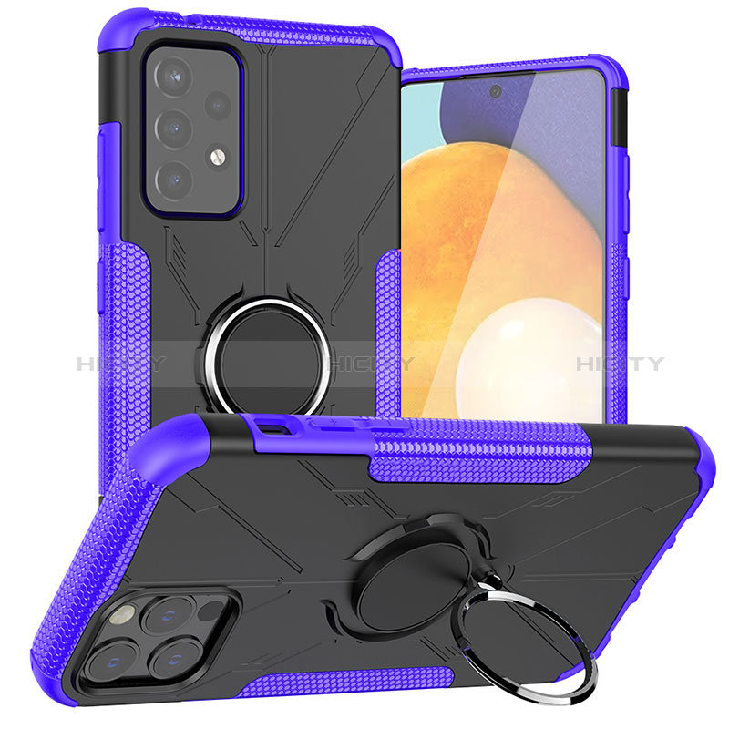 Silicone Matte Finish and Plastic Back Cover Case with Magnetic Finger Ring Stand J01X for Samsung Galaxy A72 5G
