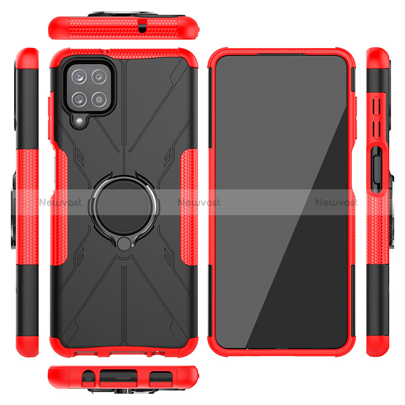 Silicone Matte Finish and Plastic Back Cover Case with Magnetic Finger Ring Stand J01X for Samsung Galaxy M12