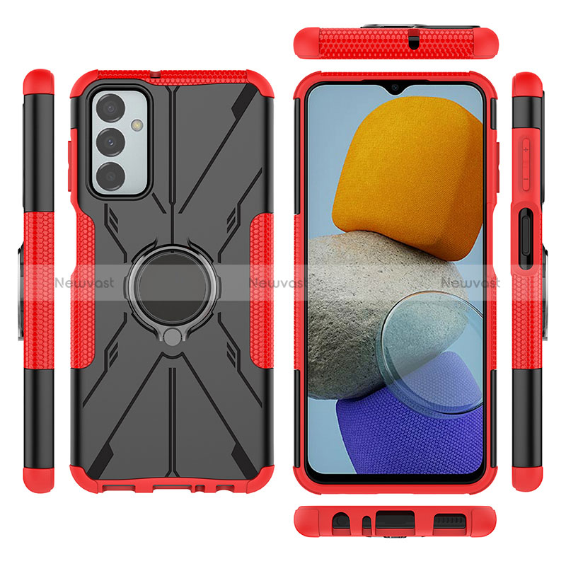 Silicone Matte Finish and Plastic Back Cover Case with Magnetic Finger Ring Stand J01X for Samsung Galaxy M23 5G