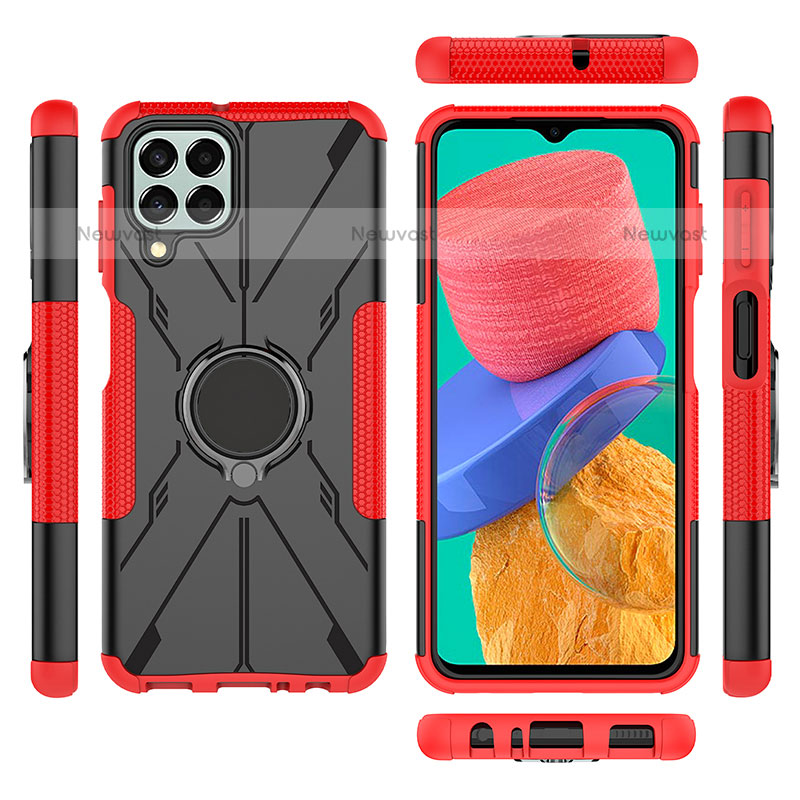 Silicone Matte Finish and Plastic Back Cover Case with Magnetic Finger Ring Stand J01X for Samsung Galaxy M33 5G