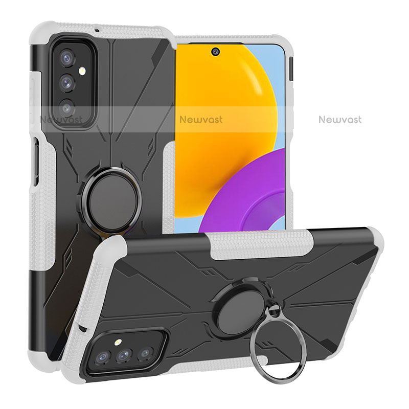 Silicone Matte Finish and Plastic Back Cover Case with Magnetic Finger Ring Stand J01X for Samsung Galaxy M52 5G