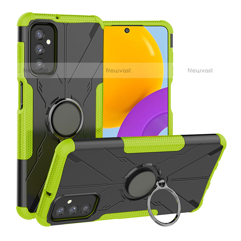 Silicone Matte Finish and Plastic Back Cover Case with Magnetic Finger Ring Stand J01X for Samsung Galaxy M52 5G