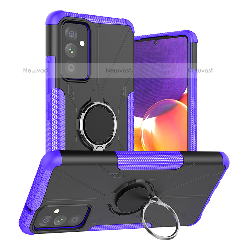 Silicone Matte Finish and Plastic Back Cover Case with Magnetic Finger Ring Stand J01X for Samsung Galaxy Quantum2 5G