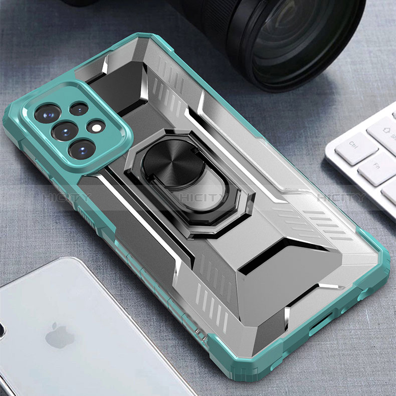 Silicone Matte Finish and Plastic Back Cover Case with Magnetic Finger Ring Stand J02S for Samsung Galaxy A72 5G