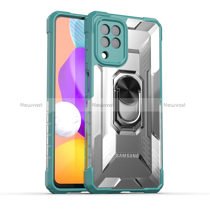Silicone Matte Finish and Plastic Back Cover Case with Magnetic Finger Ring Stand J02S for Samsung Galaxy M32 4G