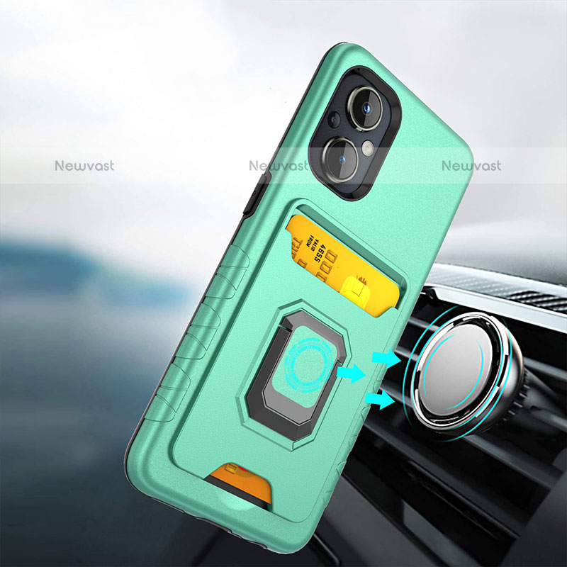 Silicone Matte Finish and Plastic Back Cover Case with Magnetic Finger Ring Stand J03S for OnePlus Nord N20 5G