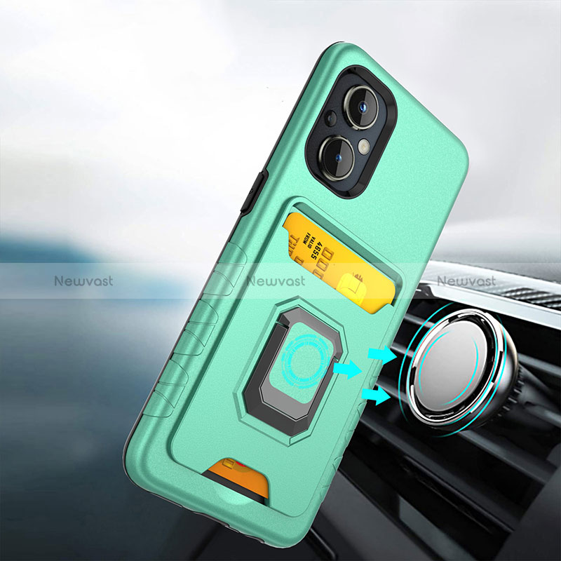 Silicone Matte Finish and Plastic Back Cover Case with Magnetic Finger Ring Stand J03S for Oppo A96 5G