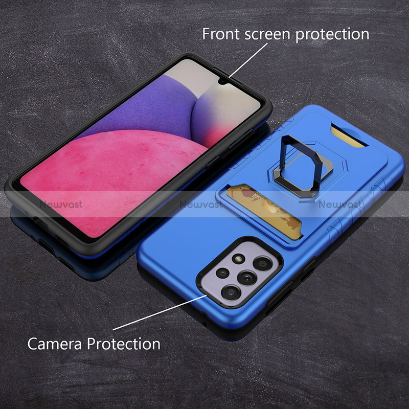 Silicone Matte Finish and Plastic Back Cover Case with Magnetic Finger Ring Stand J03S for Samsung Galaxy A33 5G