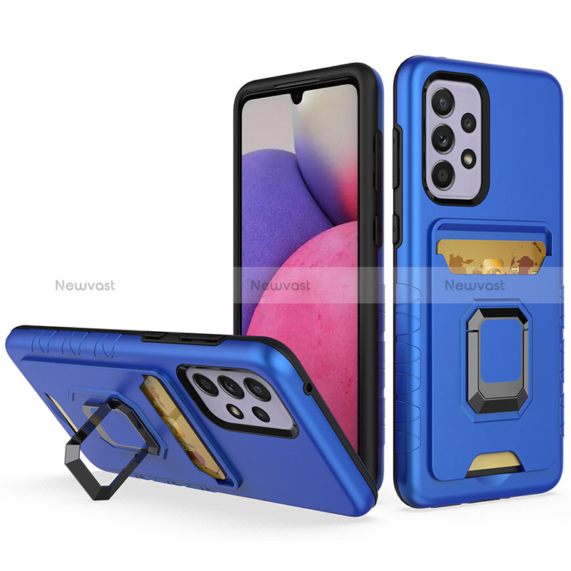 Silicone Matte Finish and Plastic Back Cover Case with Magnetic Finger Ring Stand J03S for Samsung Galaxy A33 5G