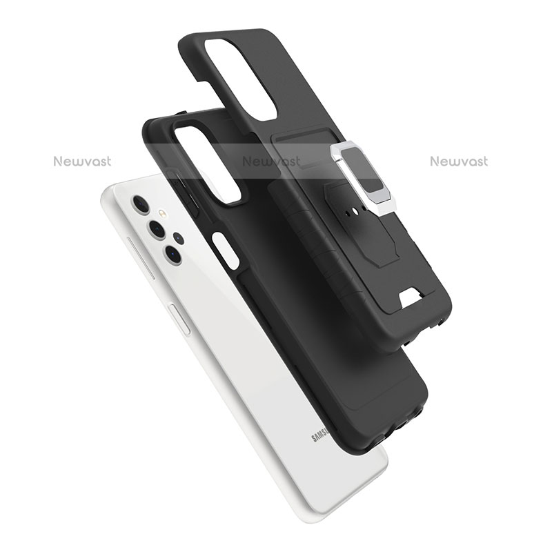 Silicone Matte Finish and Plastic Back Cover Case with Magnetic Finger Ring Stand J03S for Samsung Galaxy M32 5G