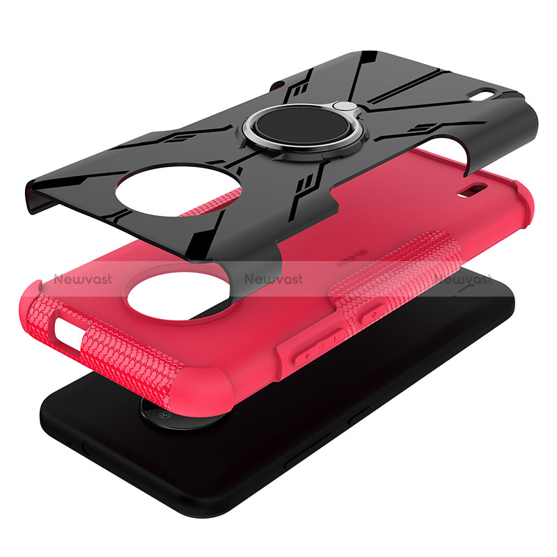 Silicone Matte Finish and Plastic Back Cover Case with Magnetic Finger Ring Stand JX1 for Nokia C200