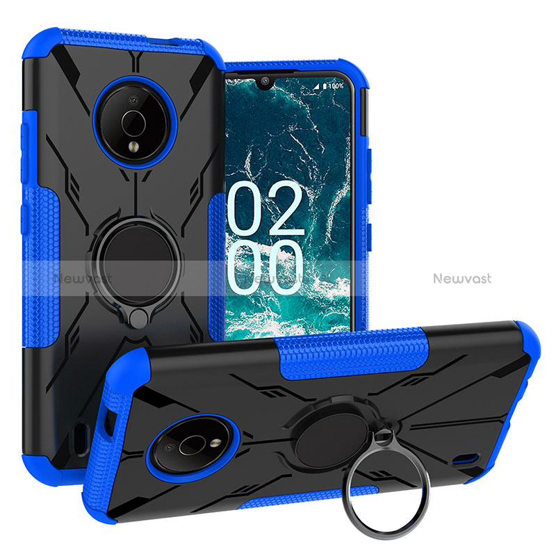 Silicone Matte Finish and Plastic Back Cover Case with Magnetic Finger Ring Stand JX1 for Nokia C200