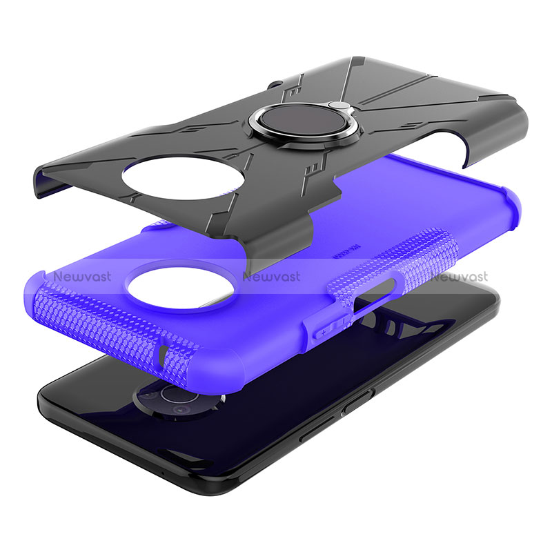 Silicone Matte Finish and Plastic Back Cover Case with Magnetic Finger Ring Stand JX1 for Nokia G300 5G