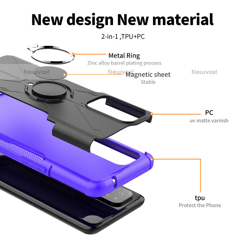 Silicone Matte Finish and Plastic Back Cover Case with Magnetic Finger Ring Stand JX1 for Oppo F19 Pro+ Plus 5G