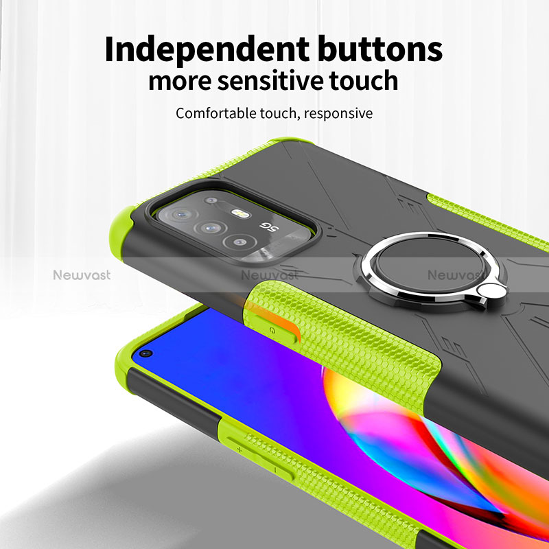 Silicone Matte Finish and Plastic Back Cover Case with Magnetic Finger Ring Stand JX1 for Oppo Reno5 Z 5G