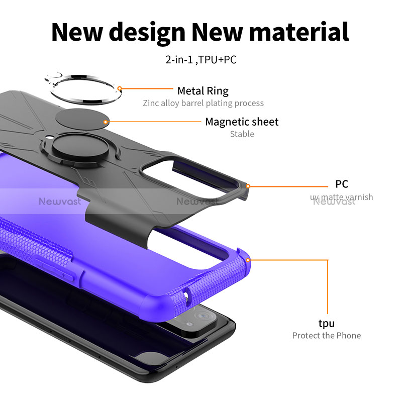 Silicone Matte Finish and Plastic Back Cover Case with Magnetic Finger Ring Stand JX1 for Oppo Reno5 Z 5G