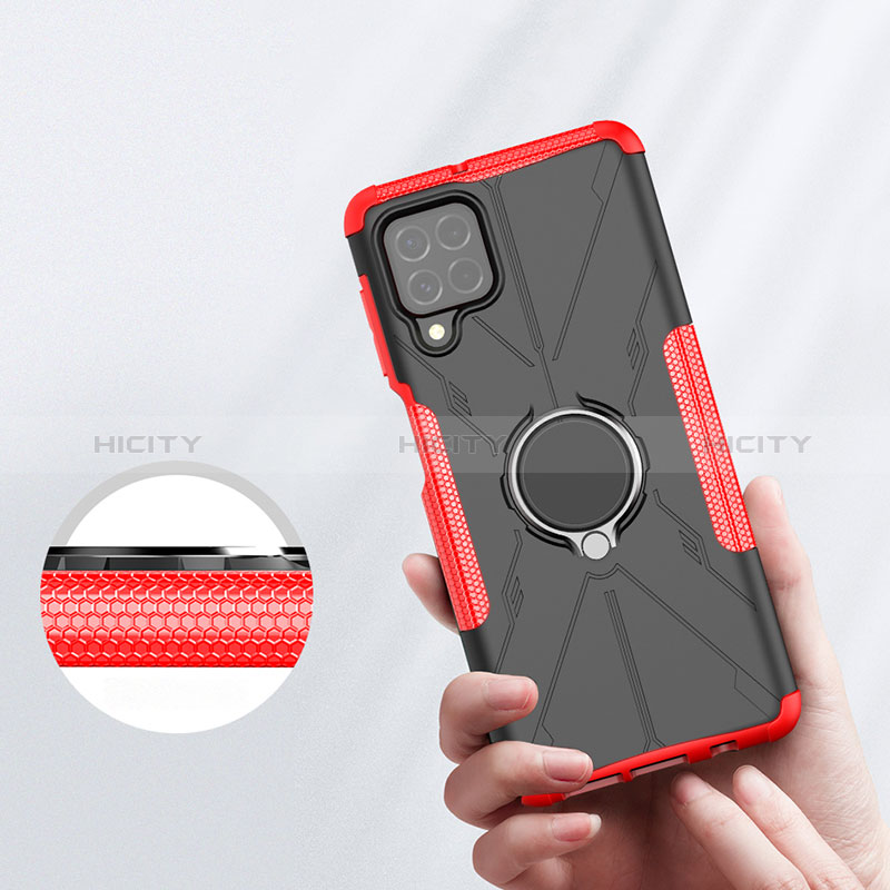 Silicone Matte Finish and Plastic Back Cover Case with Magnetic Finger Ring Stand JX1 for Samsung Galaxy F62 5G