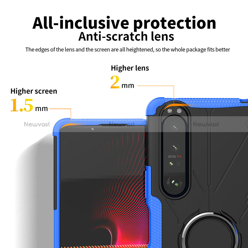 Silicone Matte Finish and Plastic Back Cover Case with Magnetic Finger Ring Stand JX1 for Sony Xperia 1 III