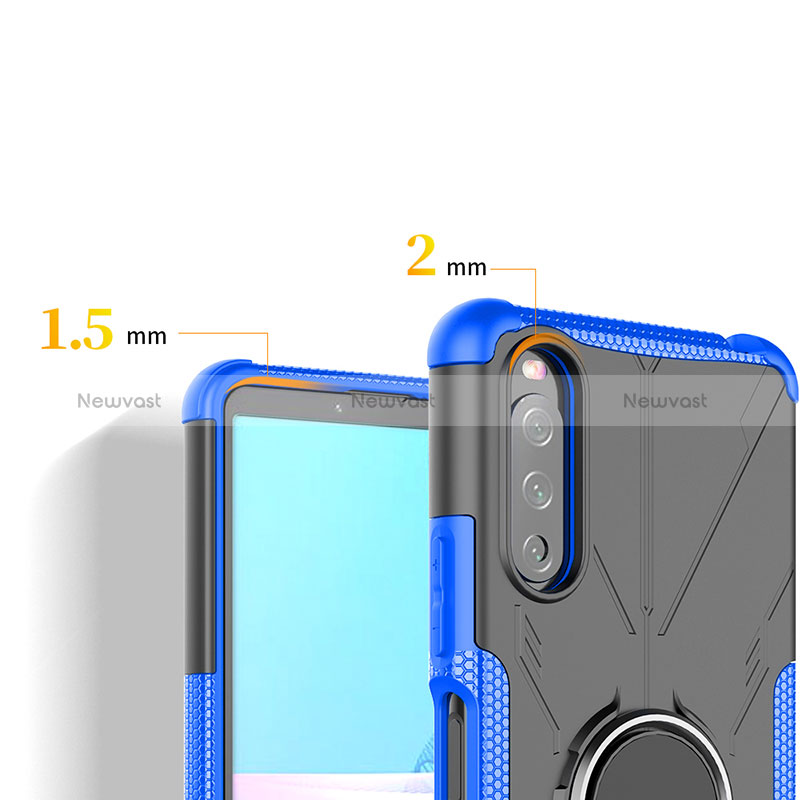 Silicone Matte Finish and Plastic Back Cover Case with Magnetic Finger Ring Stand JX1 for Sony Xperia 10 III