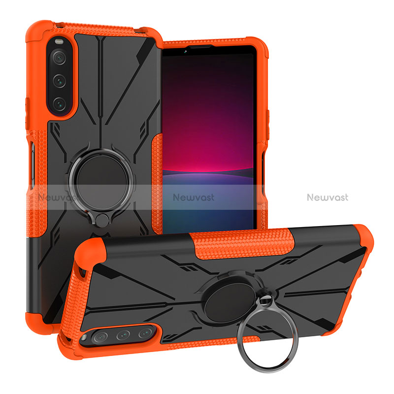 Silicone Matte Finish and Plastic Back Cover Case with Magnetic Finger Ring Stand JX1 for Sony Xperia 10 IV